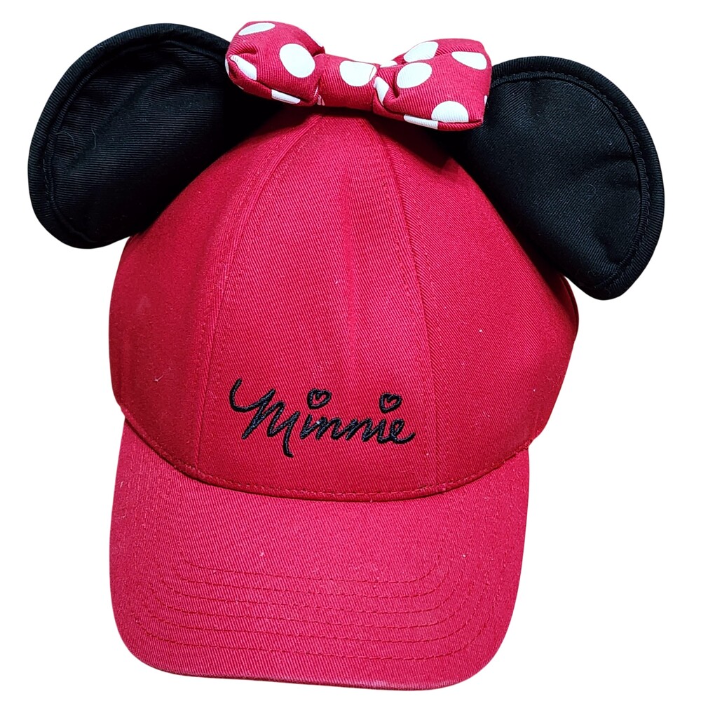 Disney Hat Baseball Cap Girls Adjustable Red Minnie Mouse Ears Bow Polka Dot